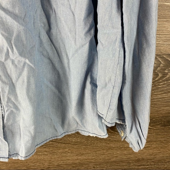 We the free blue raw hem button up - Picture 6 of 7